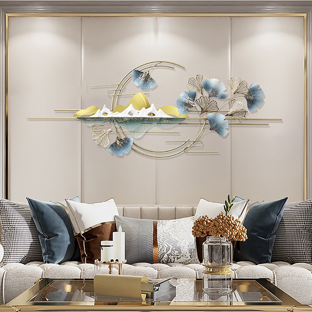 HMR - Modern Natural Landscape Metal Wall Decor Multi-color Creative Ginkgo Leaves Home Art