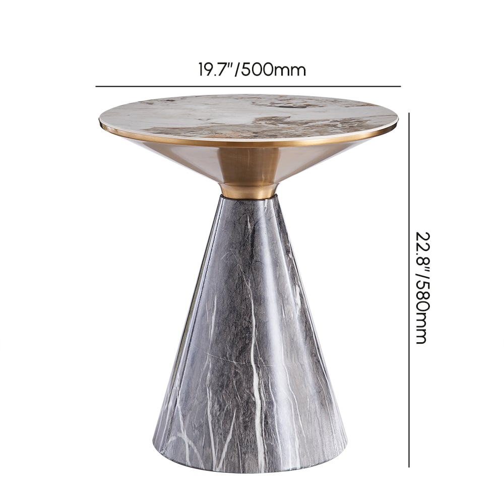 HMR - Gray & Gold Hourglass-Shape End Table with Sintered Stone Top & Stainless Steel Base