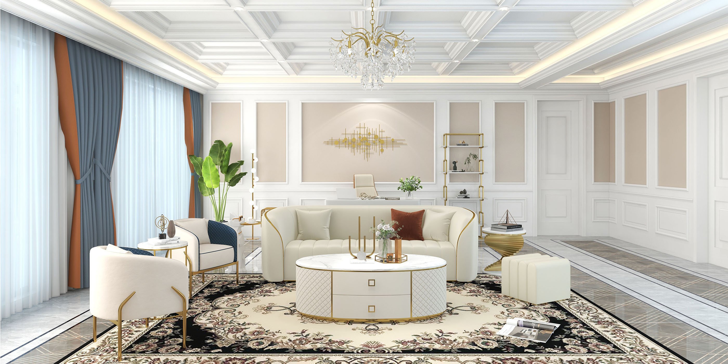 HMR - Modern Crystal Tiered Chandelier in Champagne Gold