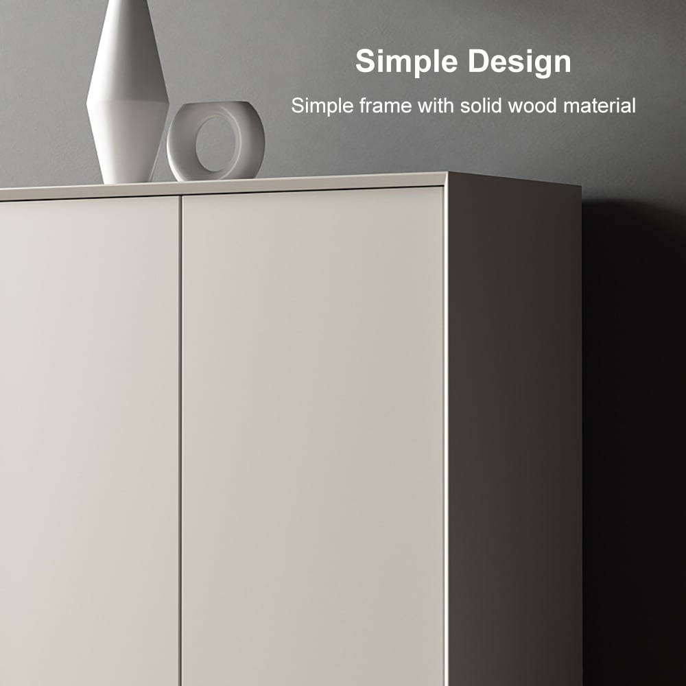 HMR - Nordic Minimalist Off White Wooden Shoe Cabinet with 2-Door 10-Shelf