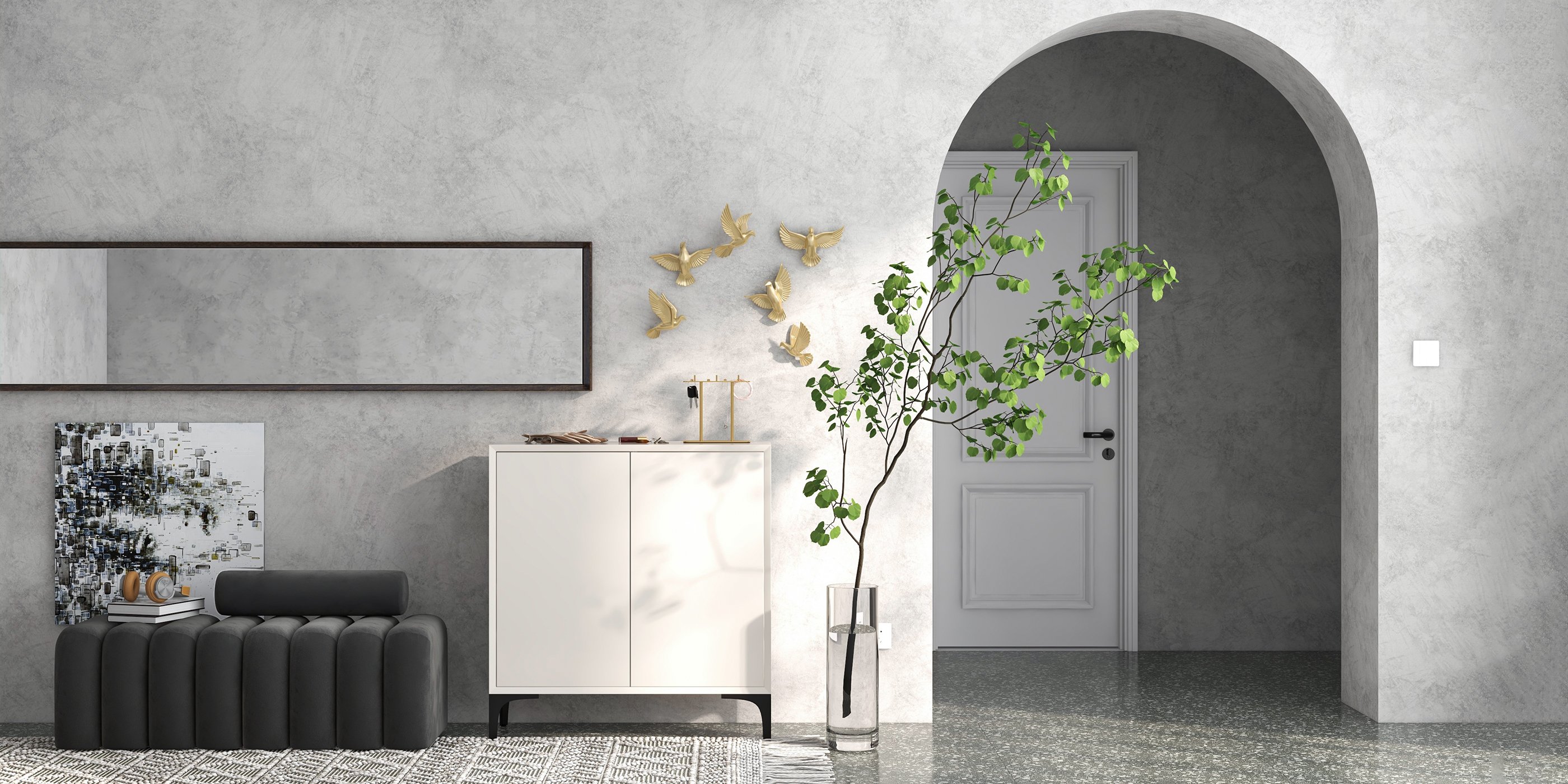 HMR - Nordic Minimalist Off White Wooden Shoe Cabinet with 2-Door 10-Shelf