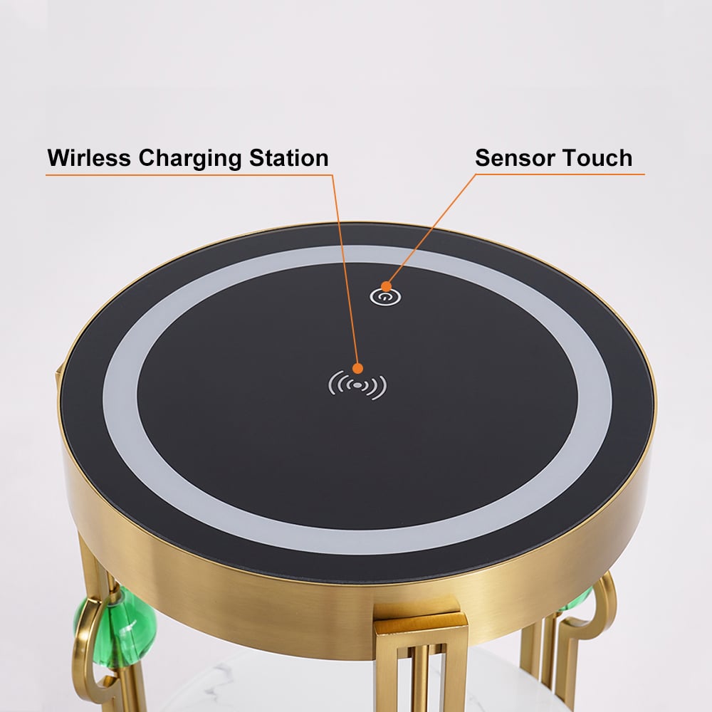 HMR Modern Nightstand with LED Light Bedside Table with Wireless Charging & USB Port - Gold & Black