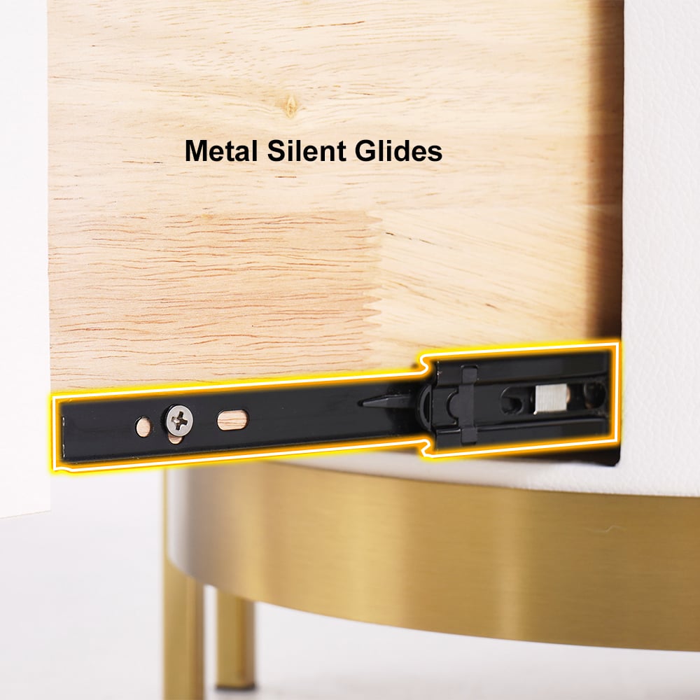 HMR Modern Nightstand with LED Light Bedside Table with Wireless Charging & USB Port - Gold & Black