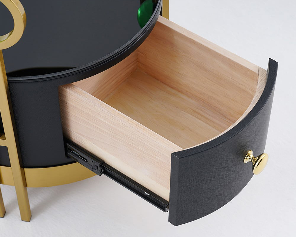 HMR Modern Nightstand with LED Light Bedside Table with Wireless Charging & USB Port - Gold & Black