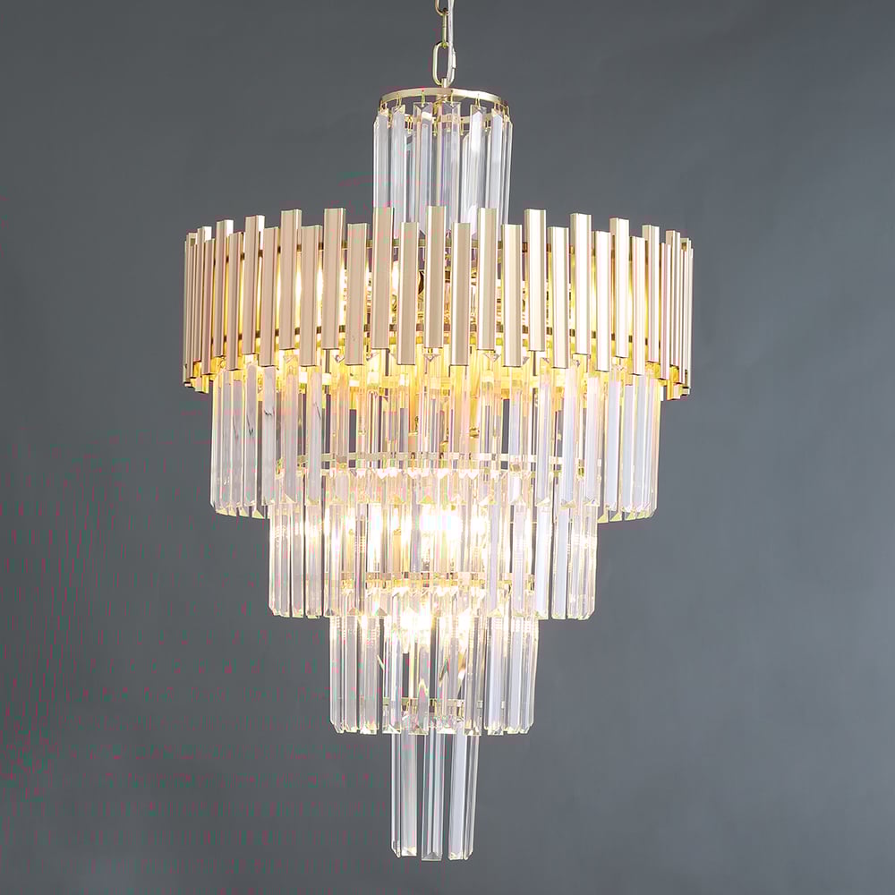 HMR - Tierizo Modern Tapered Tiered Crystal Chandelier 18-Light in Gold