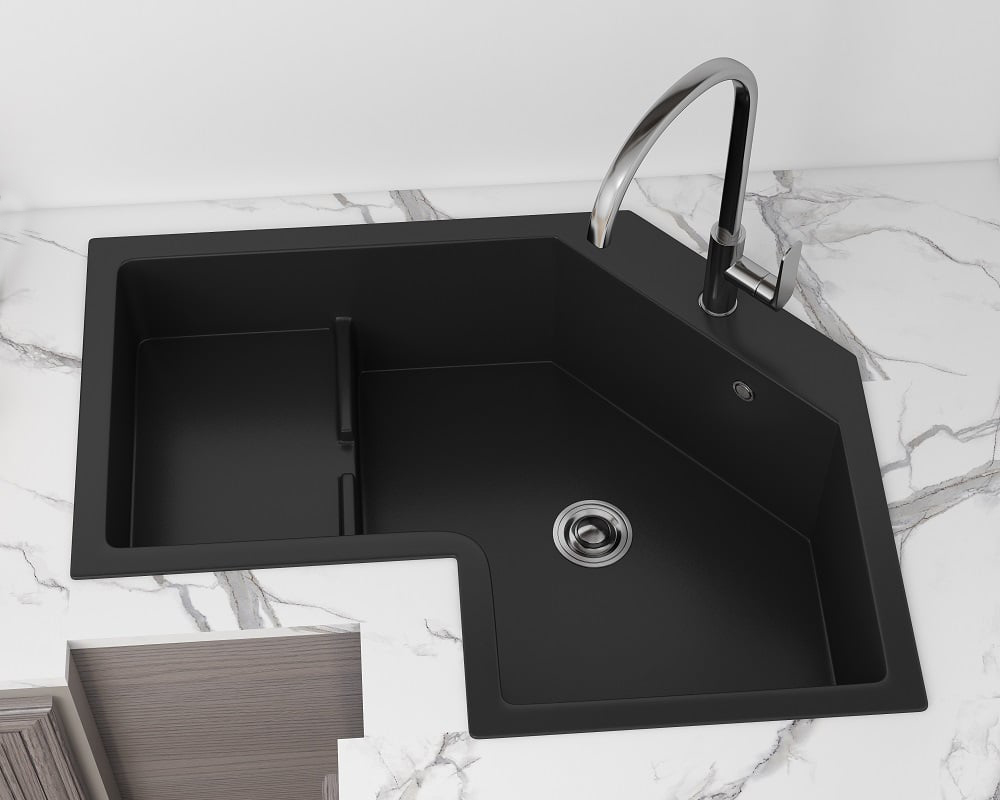 HMR - 32" Modern Drop In Corner Kitchen Sink Single Bowl Quartz Irregular