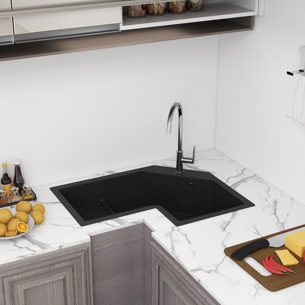 HMR - 32" Modern Drop In Corner Kitchen Sink Single Bowl Quartz Irregular