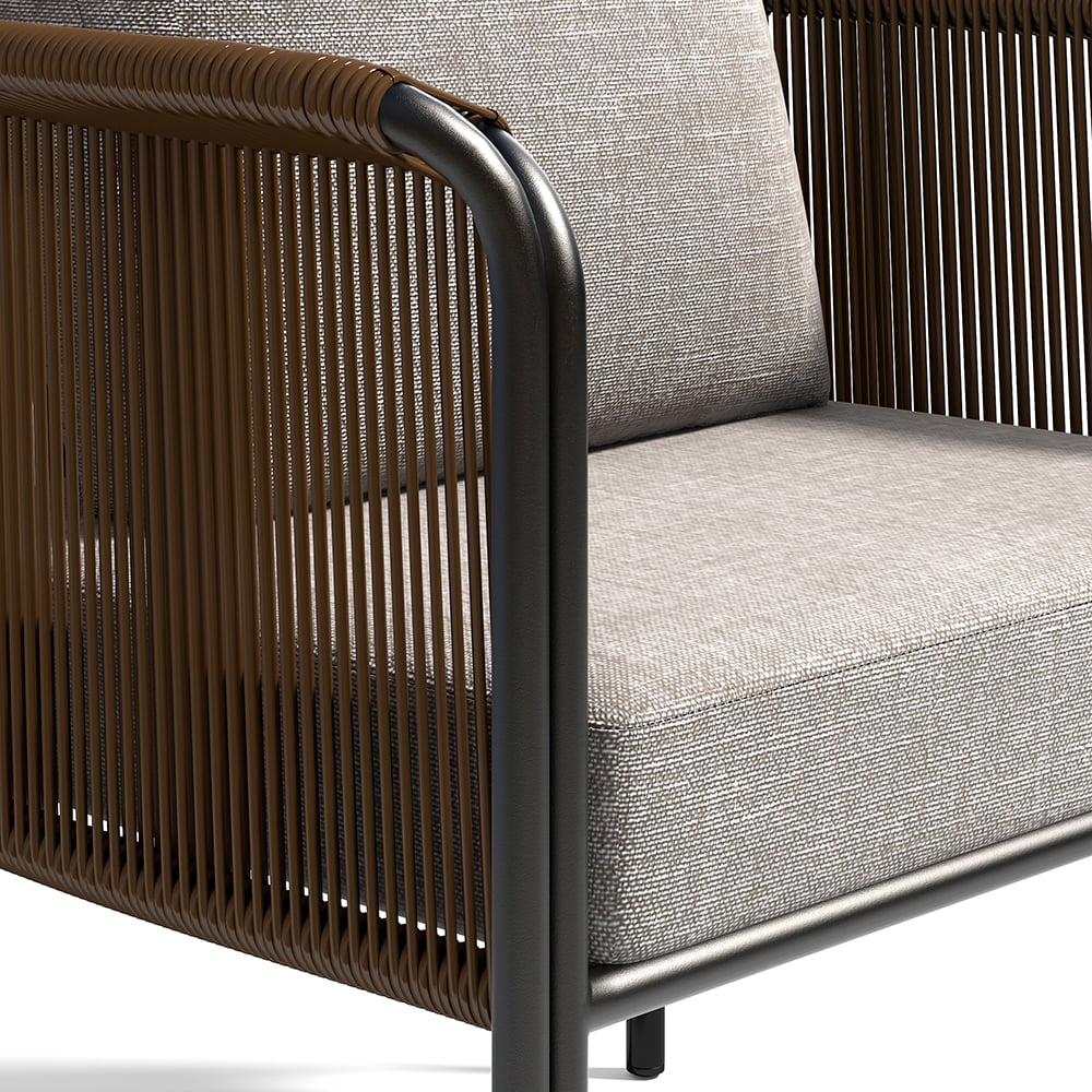 HMR - 3-Pieces Modern Coffee Rattan Outdoor Sofa Set with Glass Top Coffee Table and Gray Cushion