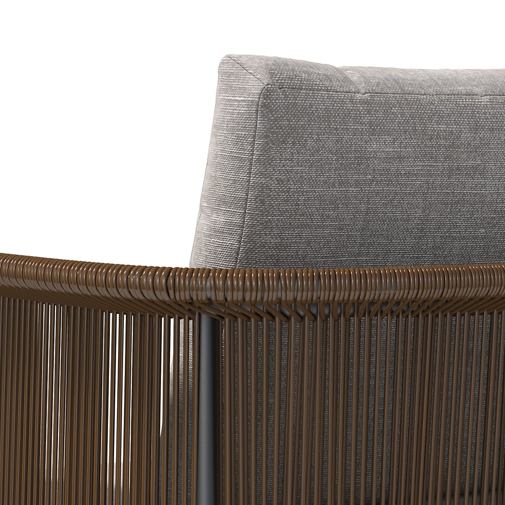 HMR - 3-Pieces Modern Coffee Rattan Outdoor Sofa Set with Glass Top Coffee Table and Gray Cushion