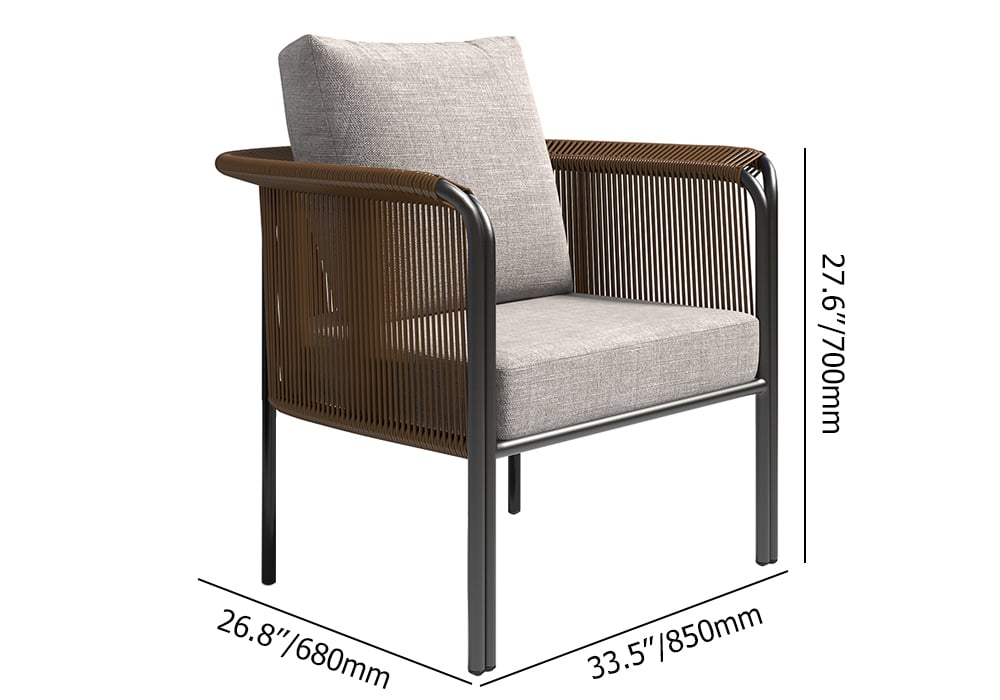 HMR - 3-Pieces Modern Coffee Rattan Outdoor Sofa Set with Glass Top Coffee Table and Gray Cushion