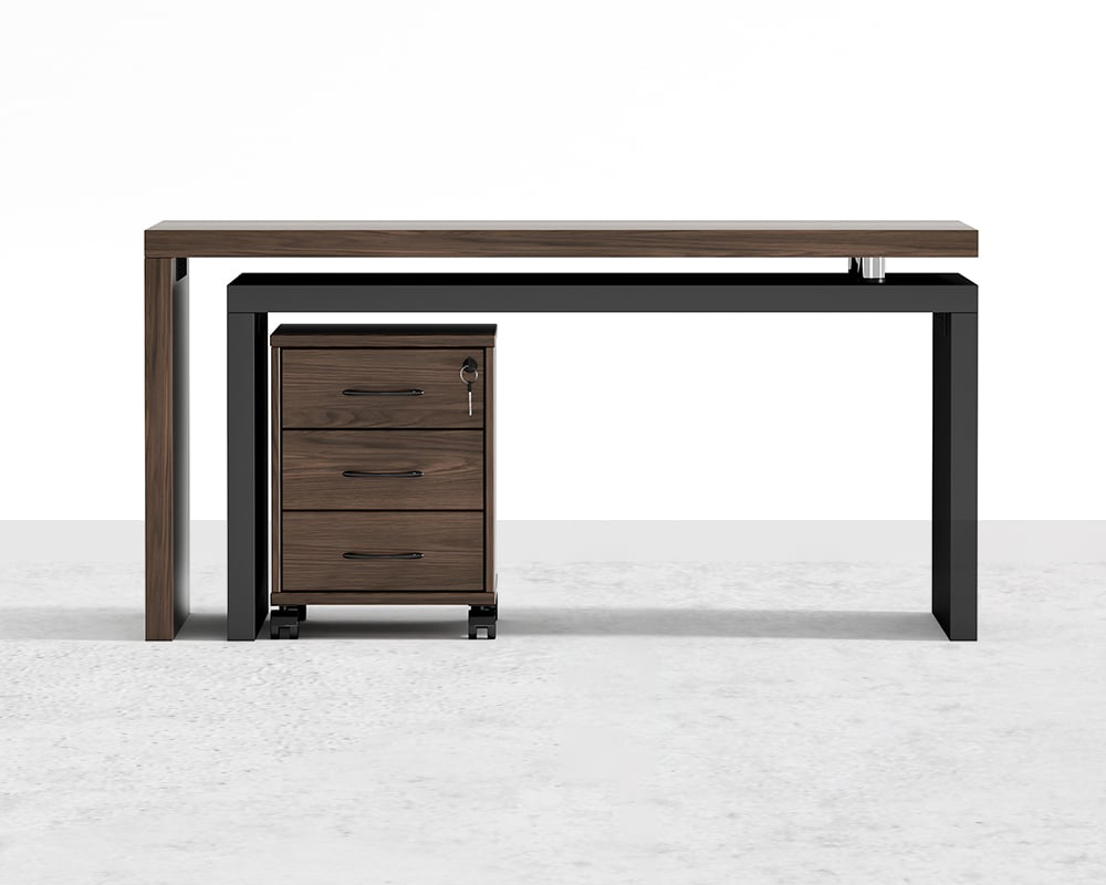 HMR 59.8" Modern Rotatable L-Shaped Executive Desk with Movable File Cabinet - Black/Walnut