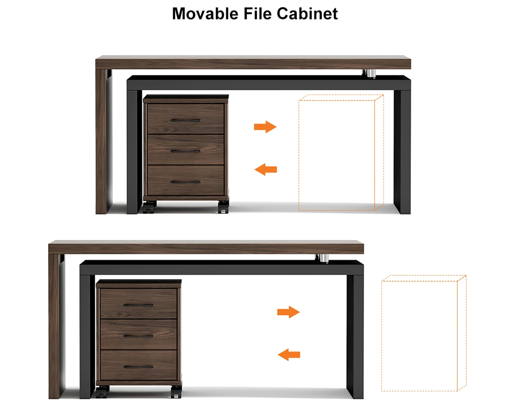 HMR 59.8" Modern Rotatable L-Shaped Executive Desk with Movable File Cabinet - Black/Walnut