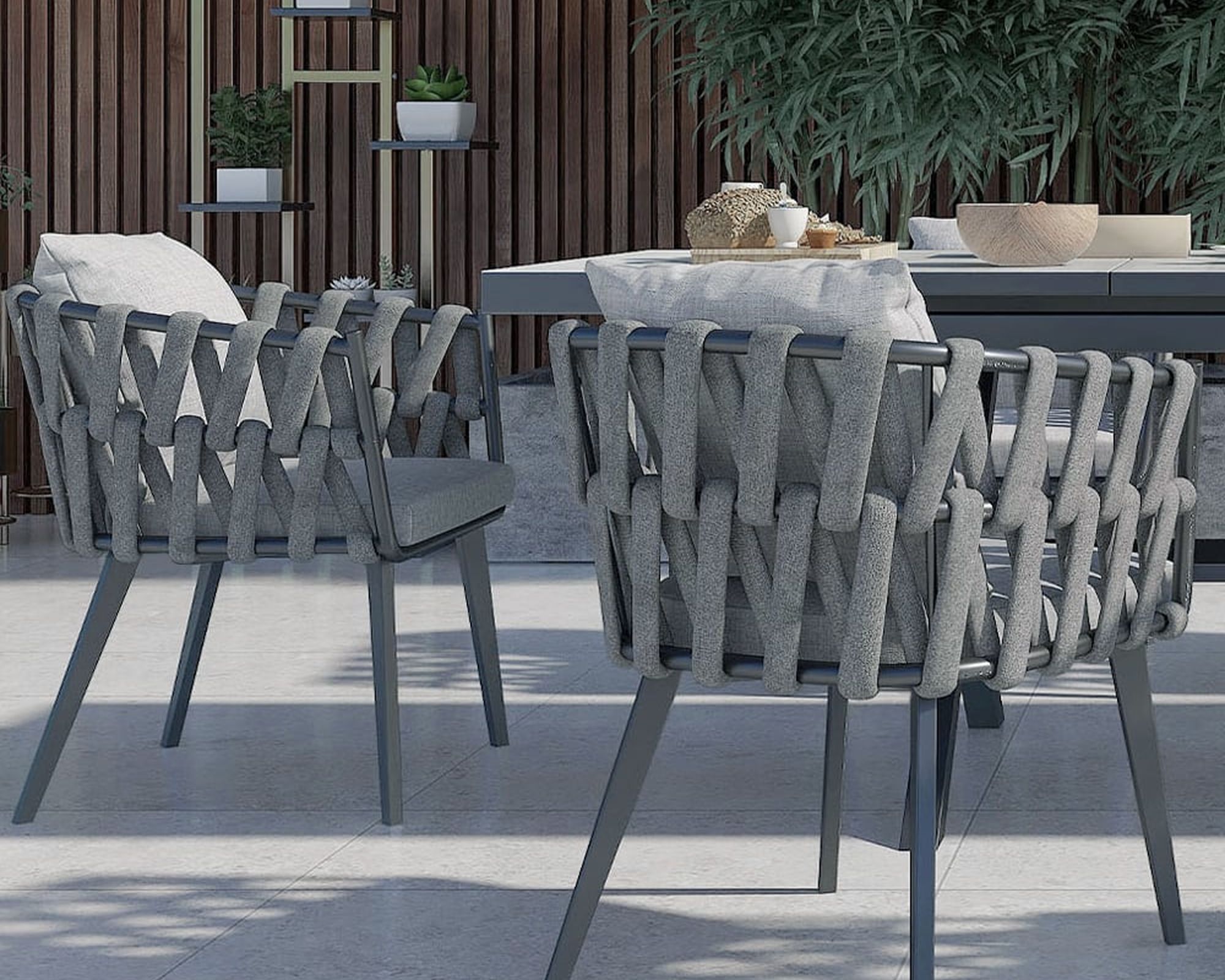 HMR - Hand Woven Rope Outdoor Patio Dining Chair with Cushions (Set of 2)
