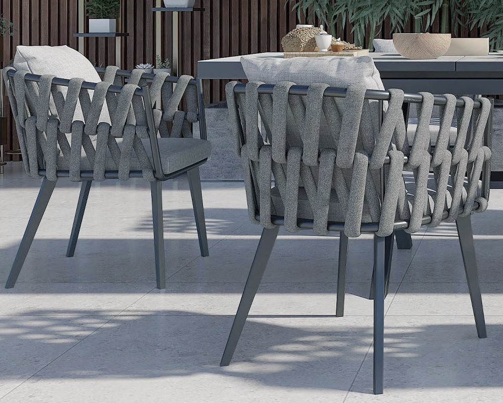 HMR - Hand Woven Rope Outdoor Patio Dining Chair with Cushions (Set of 2)