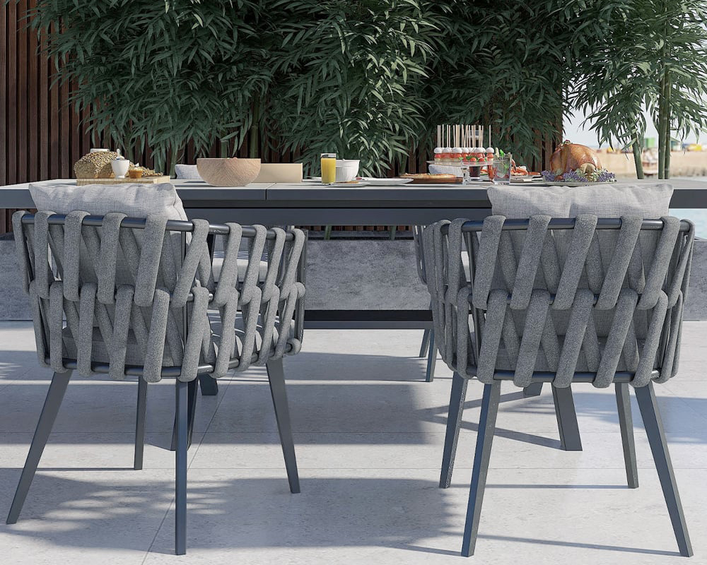 HMR - Hand Woven Rope Outdoor Patio Dining Chair with Cushions (Set of 2)