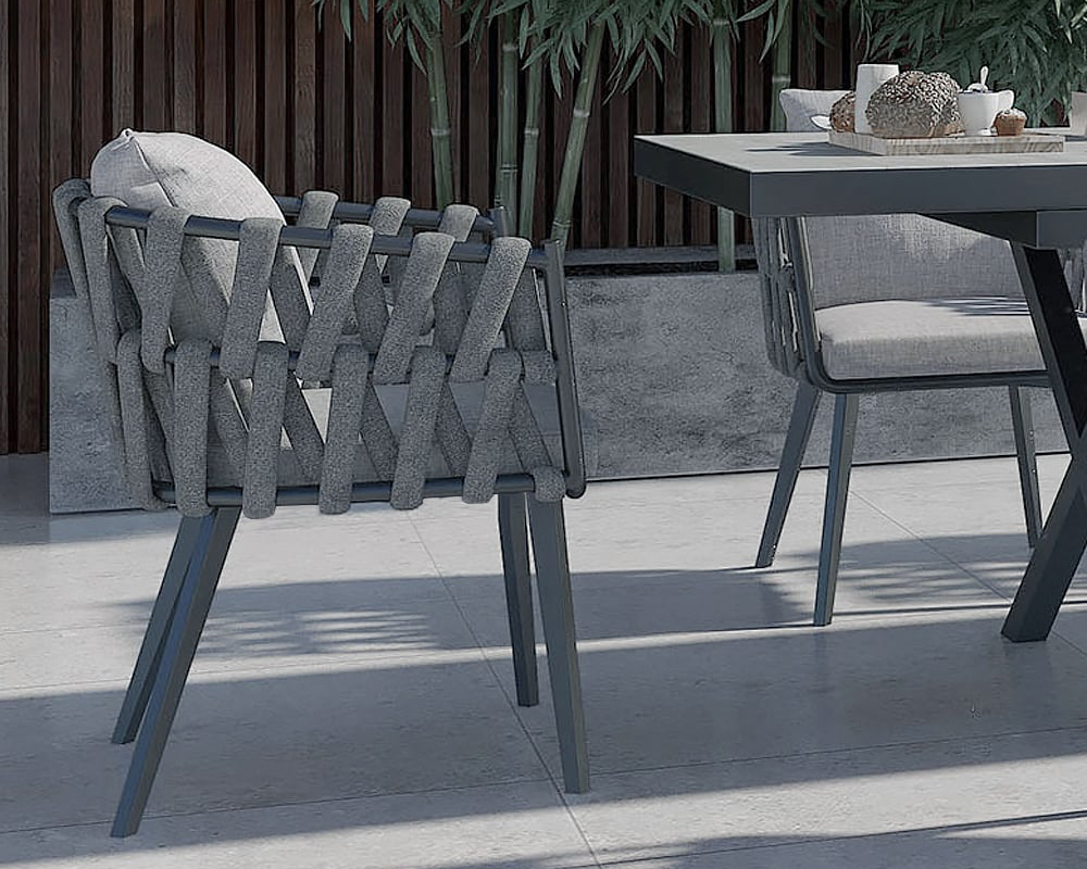 HMR - Hand Woven Rope Outdoor Patio Dining Chair with Cushions (Set of 2)