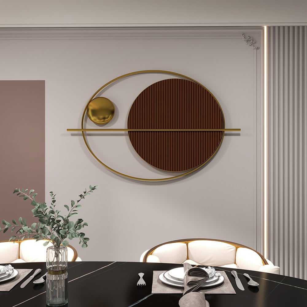 HMR - Modern Oval Geometric Metal Wall Decor Art Brown Metal Hanging Accents For Living Room