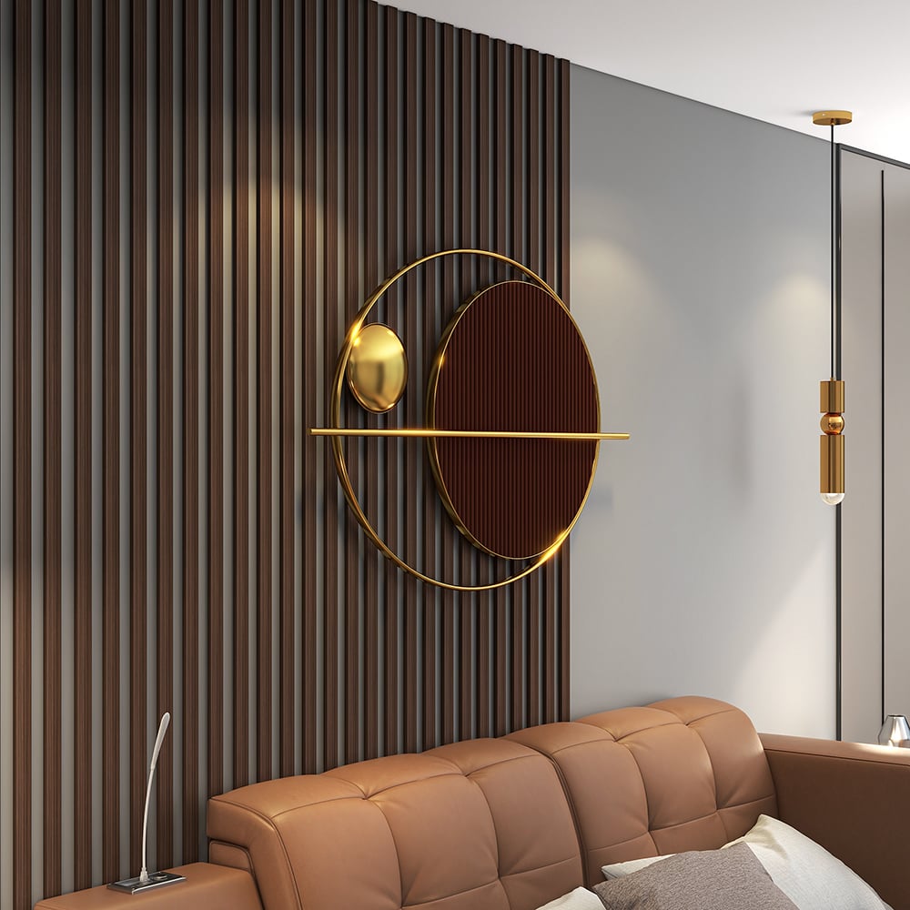 HMR - Modern Oval Geometric Metal Wall Decor Art Brown Metal Hanging Accents For Living Room