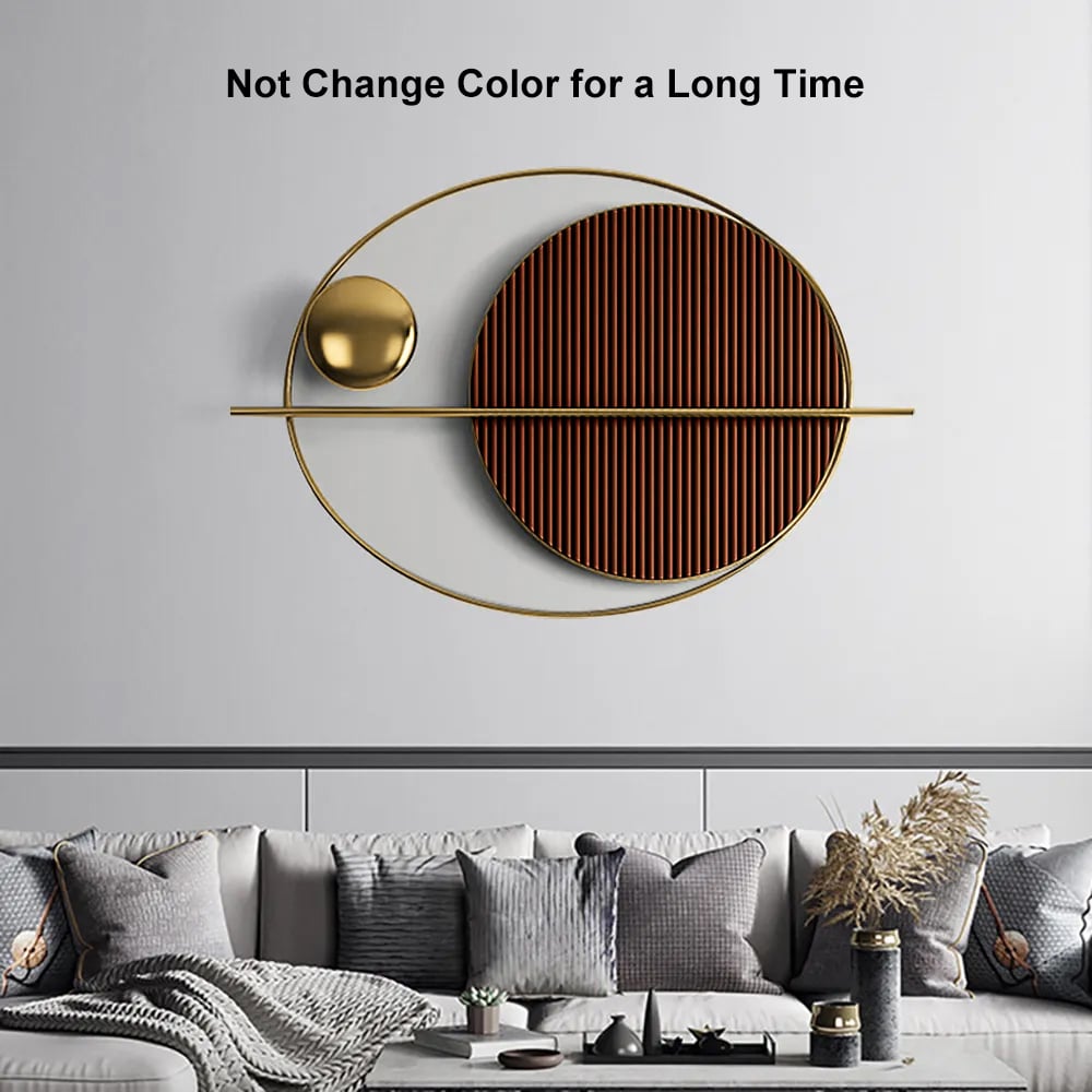 HMR - Modern Oval Geometric Metal Wall Decor Art Brown Metal Hanging Accents For Living Room