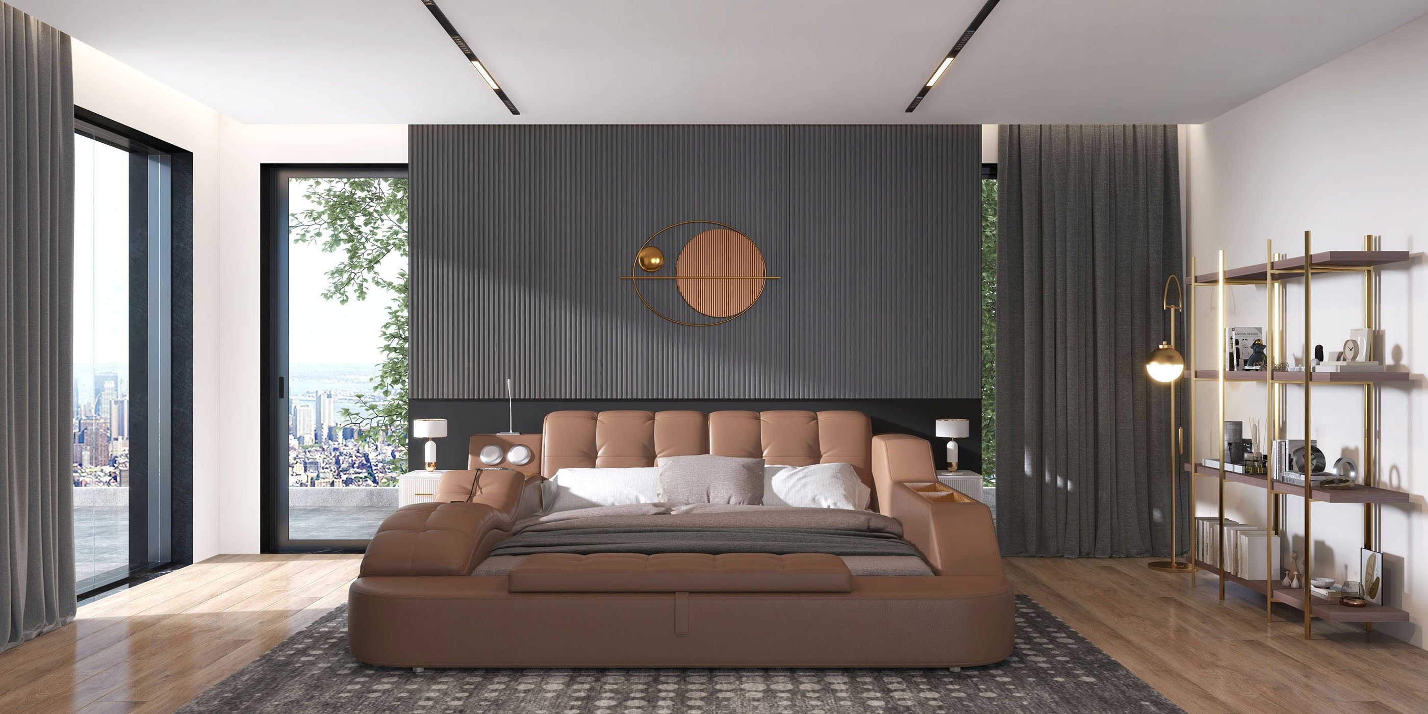 HMR - Modern Oval Geometric Metal Wall Decor Art Brown Metal Hanging Accents For Living Room