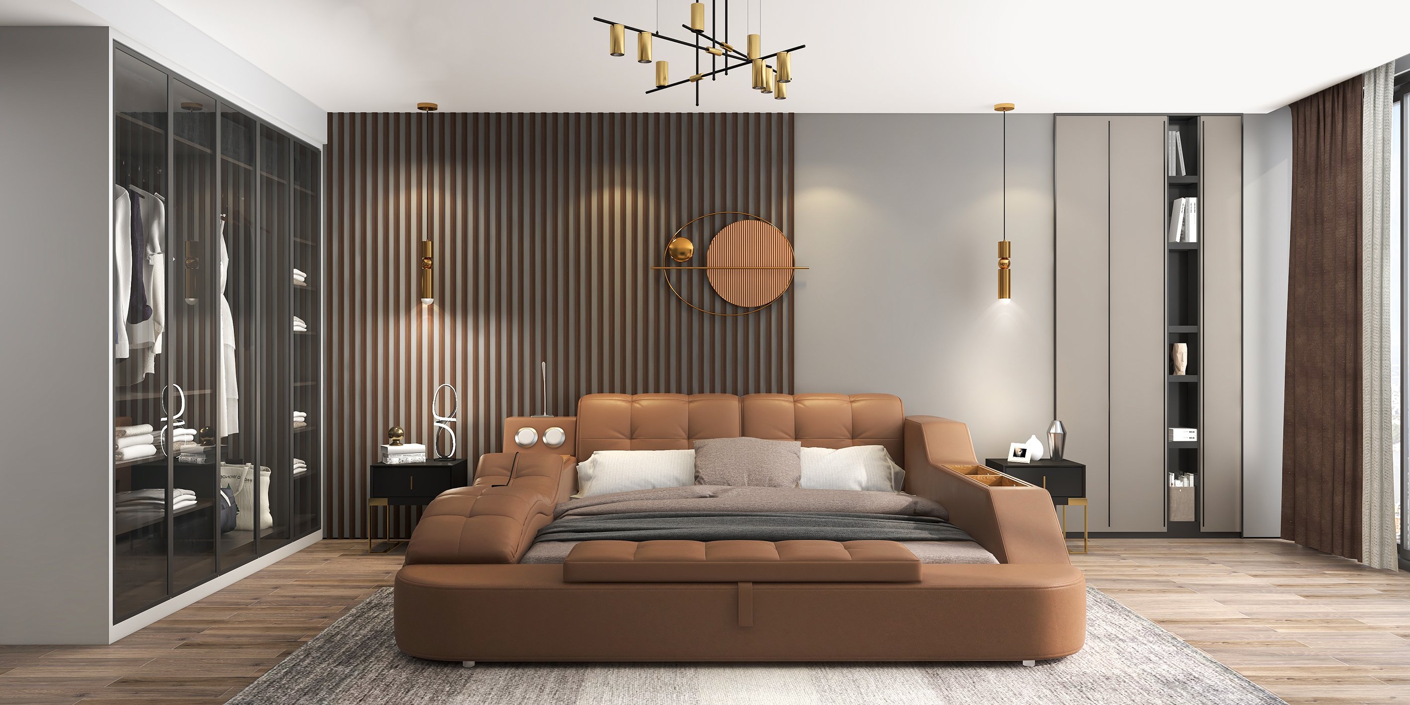 HMR - Modern Oval Geometric Metal Wall Decor Art Brown Metal Hanging Accents For Living Room