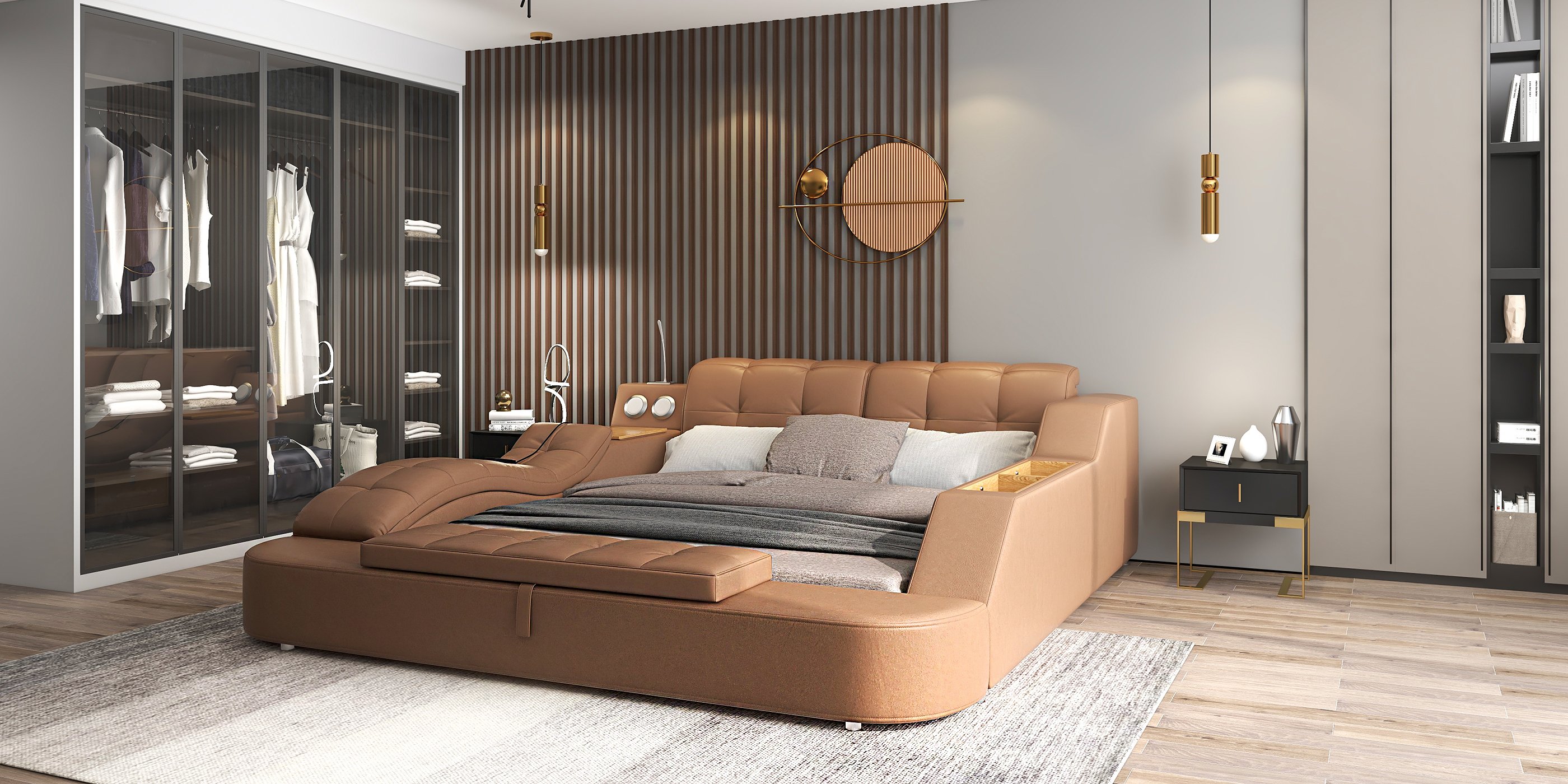 HMR - Modern Oval Geometric Metal Wall Decor Art Brown Metal Hanging Accents For Living Room