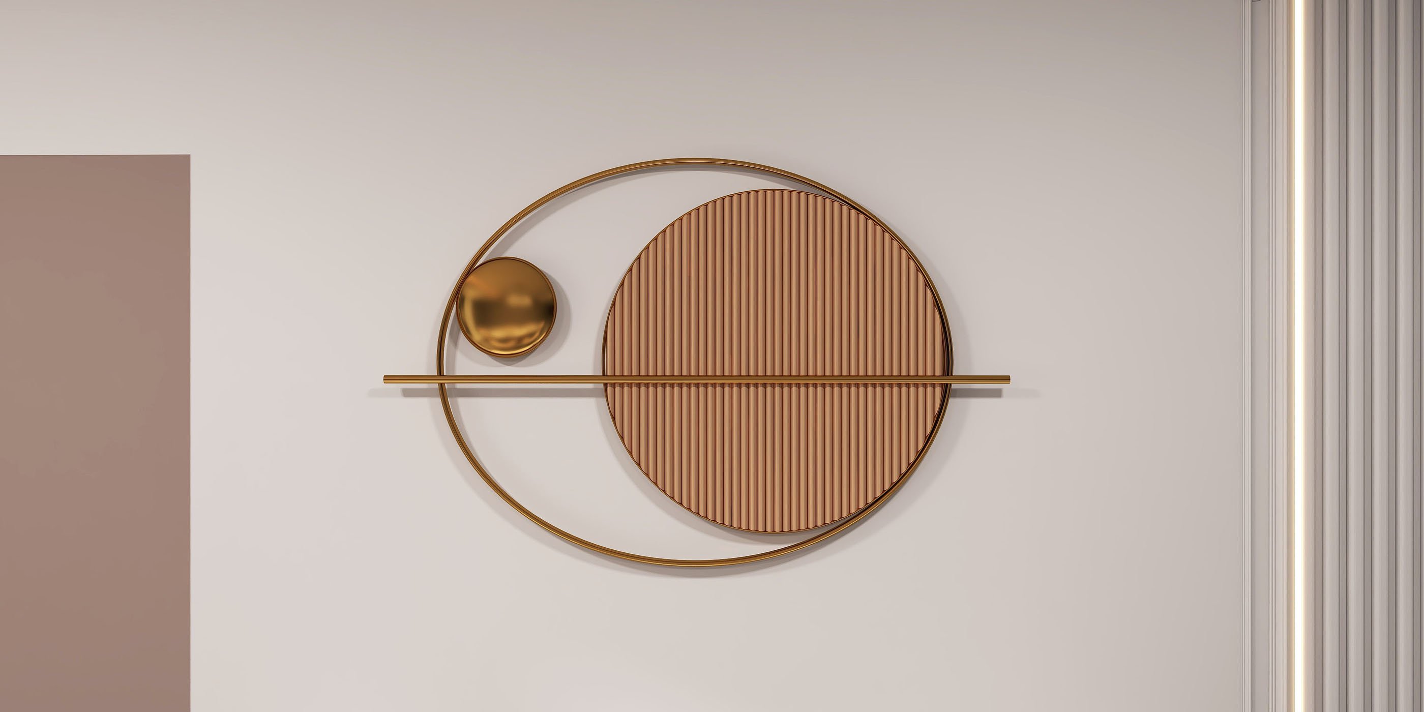 HMR - Modern Oval Geometric Metal Wall Decor Art Brown Metal Hanging Accents For Living Room