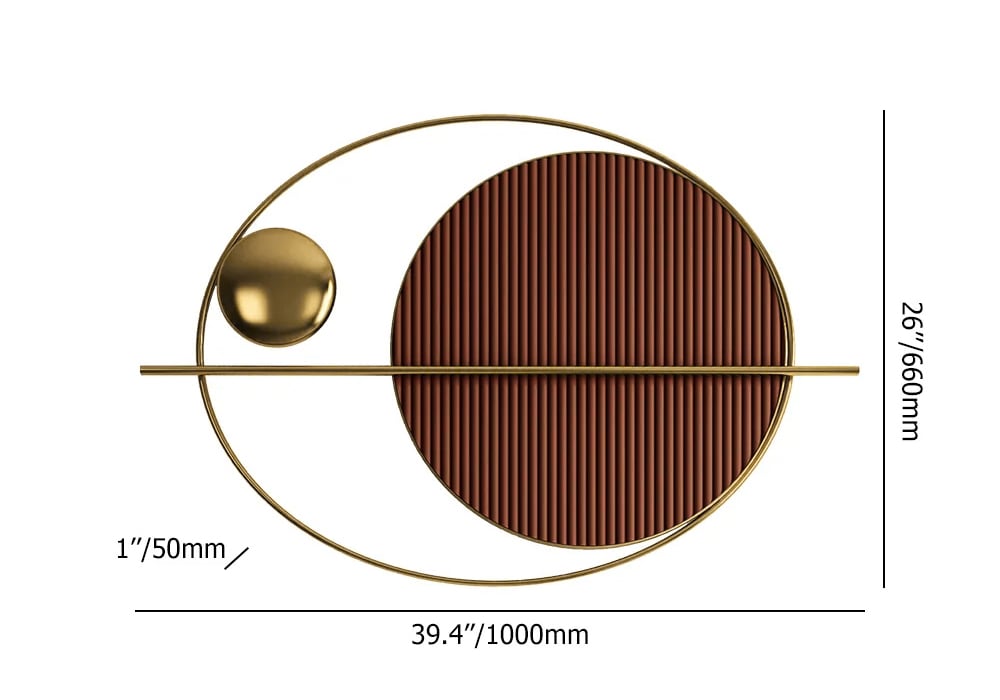 HMR - Modern Oval Geometric Metal Wall Decor Art Brown Metal Hanging Accents For Living Room