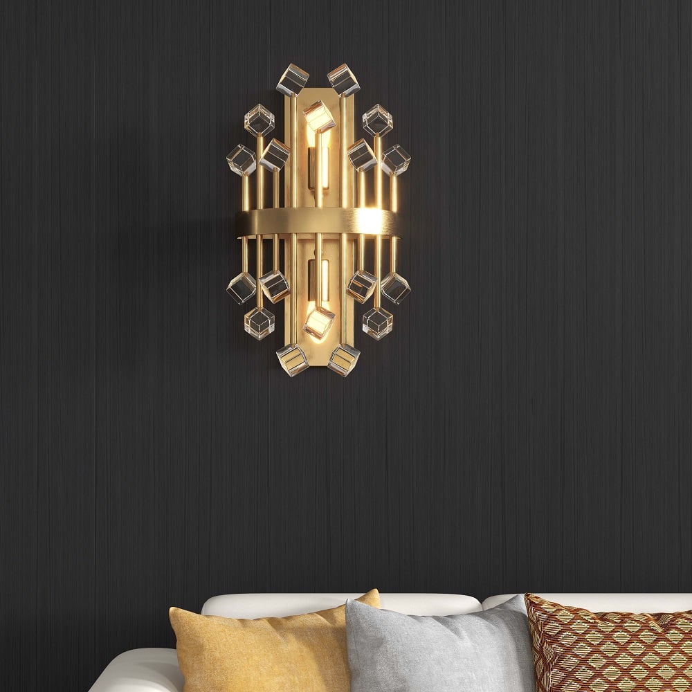 HMR - Disdal Light Luxury Crystal Wall Light with Gold Back Plate for Entryway