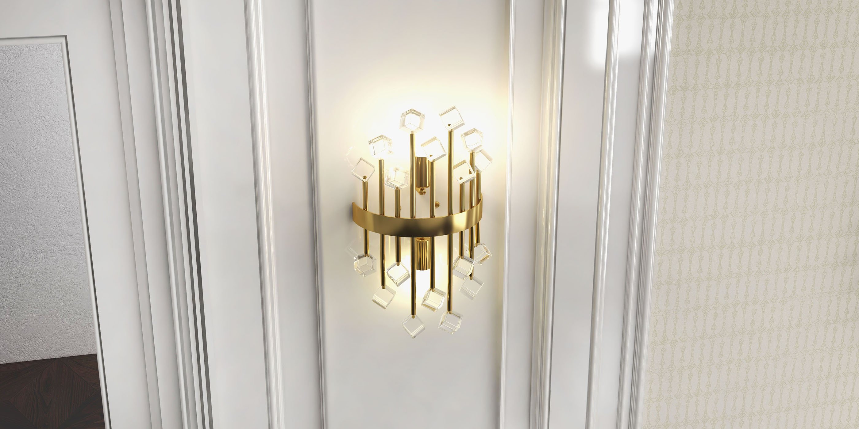 HMR - Disdal Light Luxury Crystal Wall Light with Gold Back Plate for Entryway