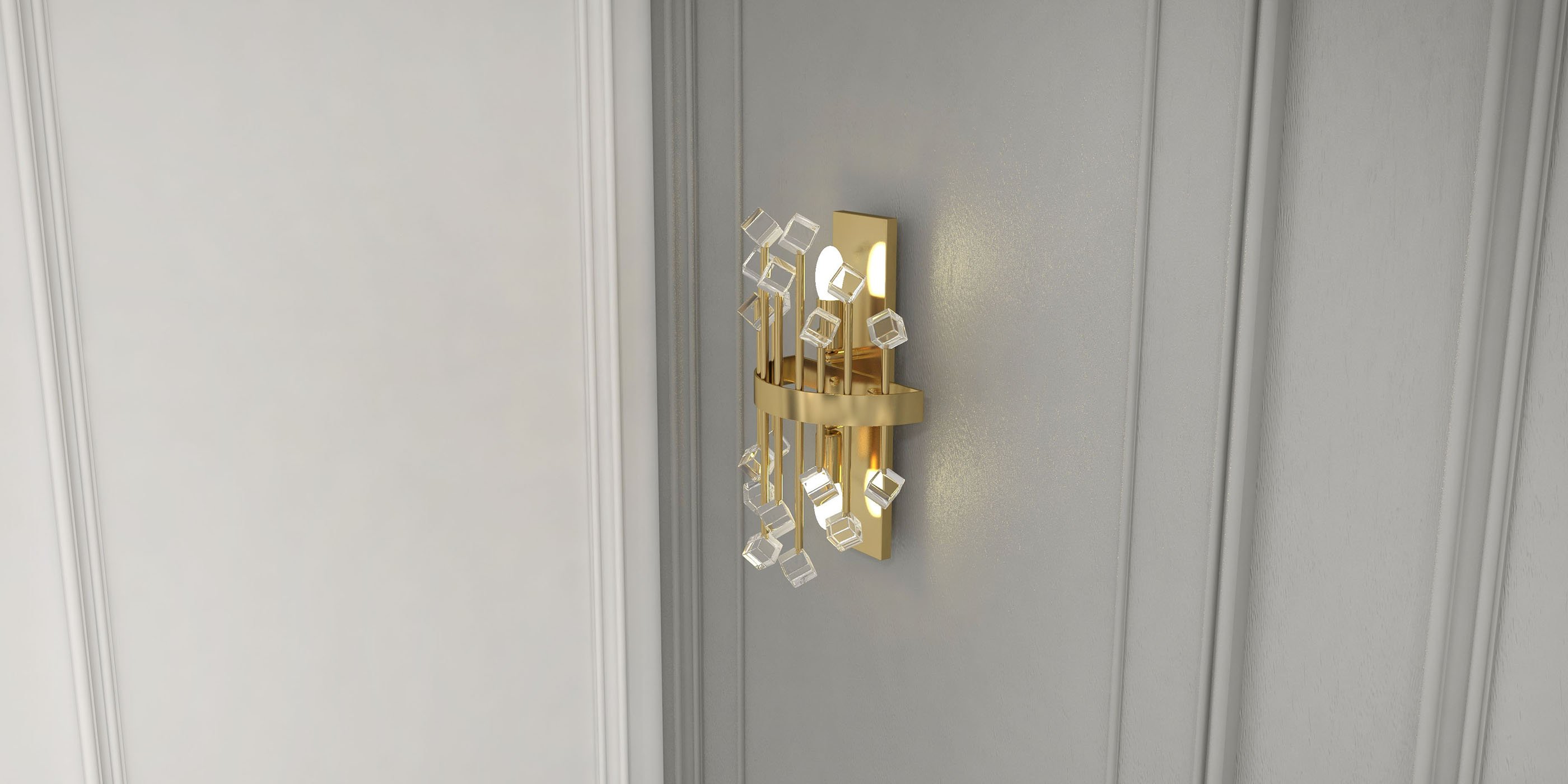HMR - Disdal Light Luxury Crystal Wall Light with Gold Back Plate for Entryway