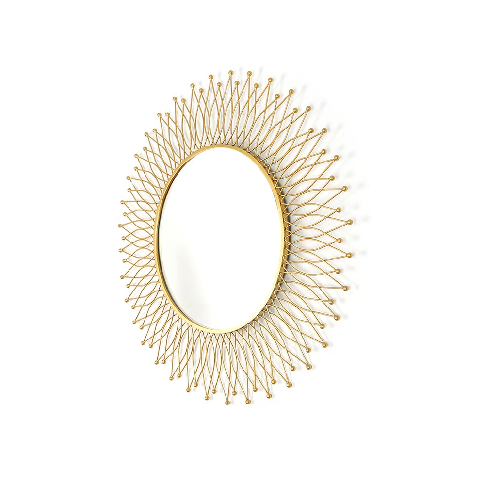 HMR - Modern & Luxury Round Gold Sun Metal Wall Mirror Decorative Art