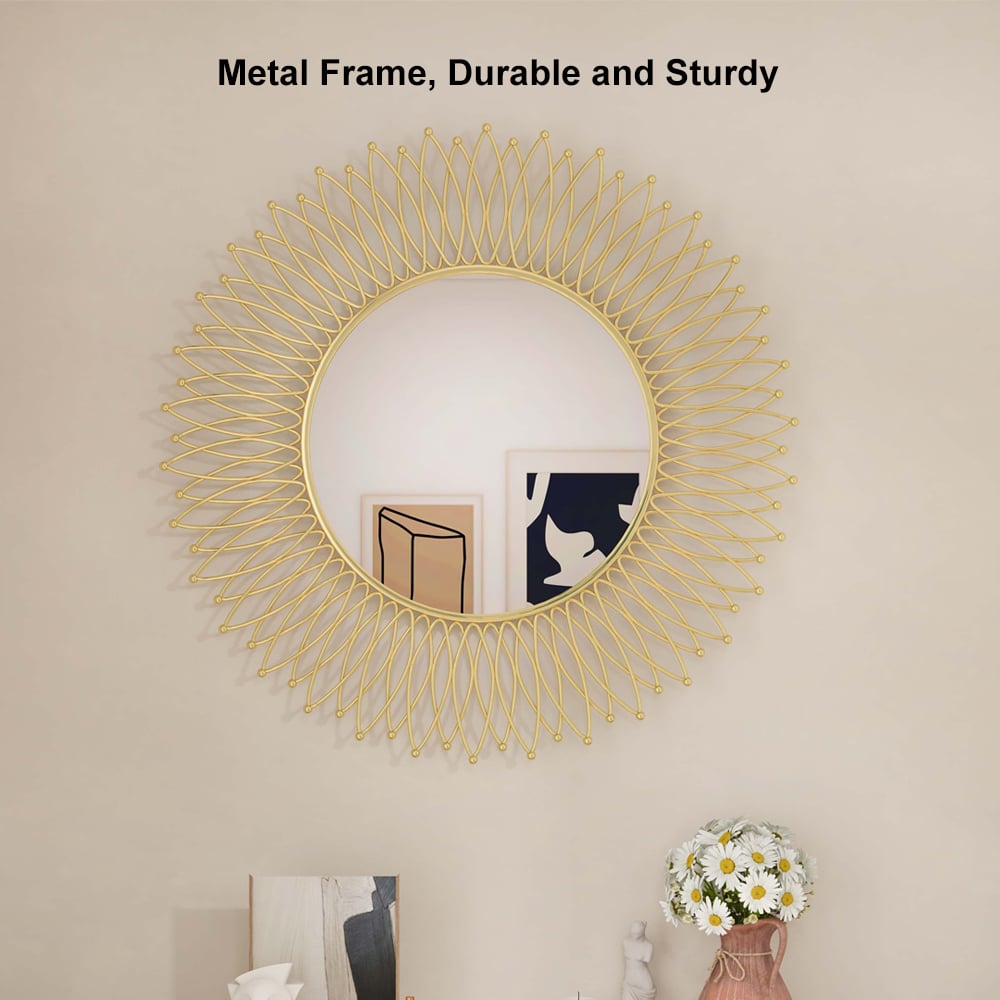 HMR - Modern & Luxury Round Gold Sun Metal Wall Mirror Decorative Art