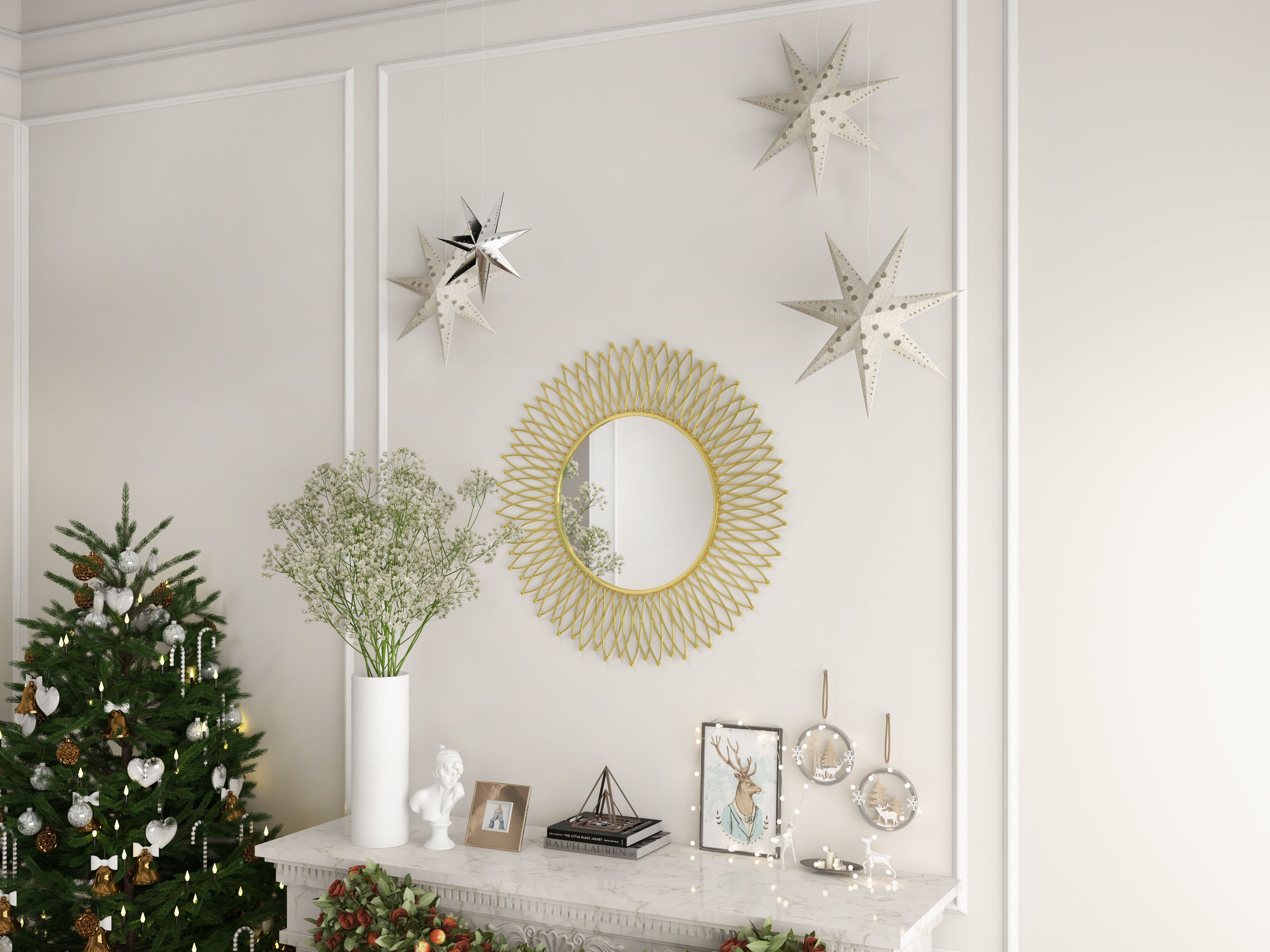 HMR - Modern & Luxury Round Gold Sun Metal Wall Mirror Decorative Art