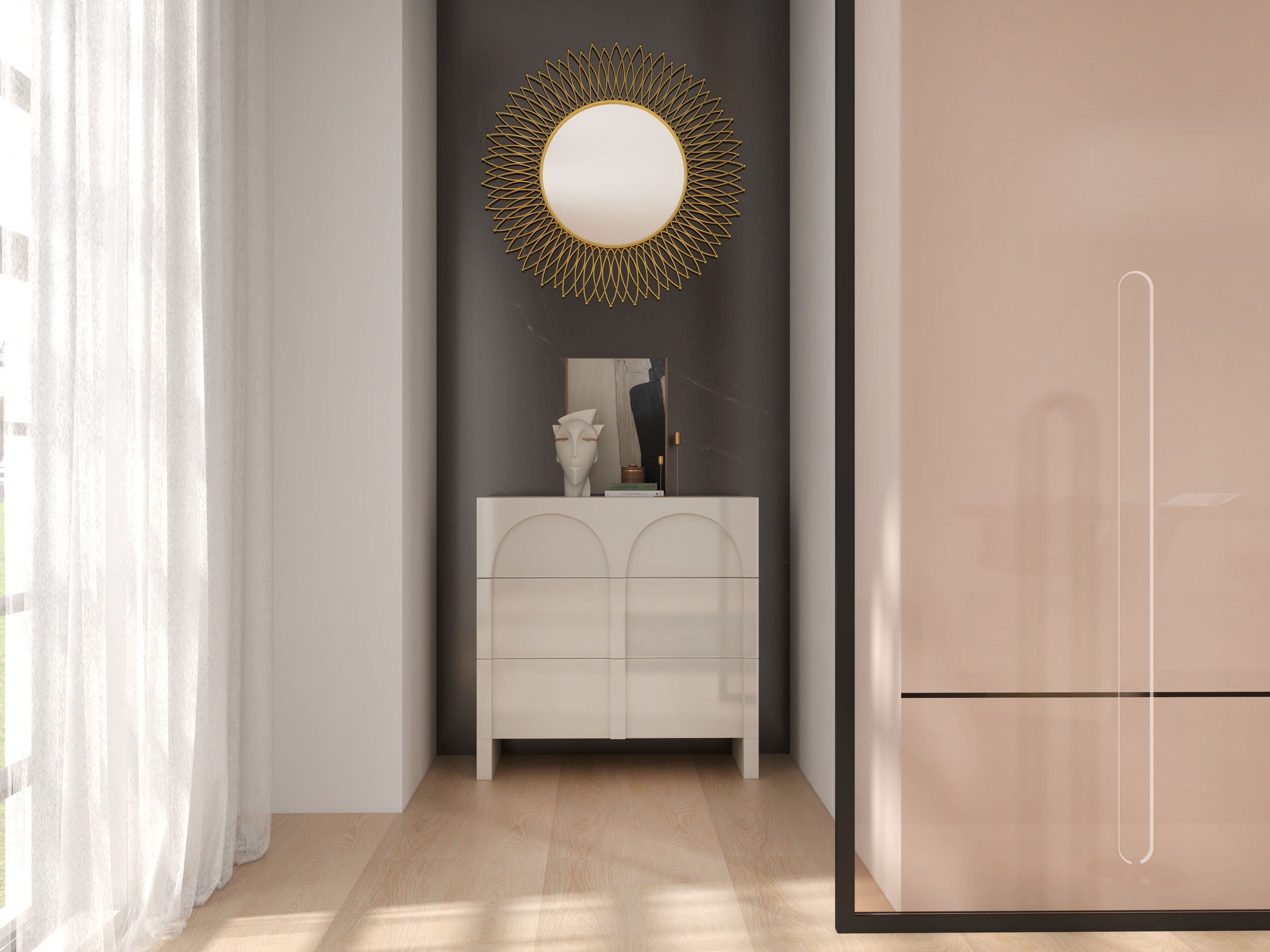 HMR - Modern & Luxury Round Gold Sun Metal Wall Mirror Decorative Art