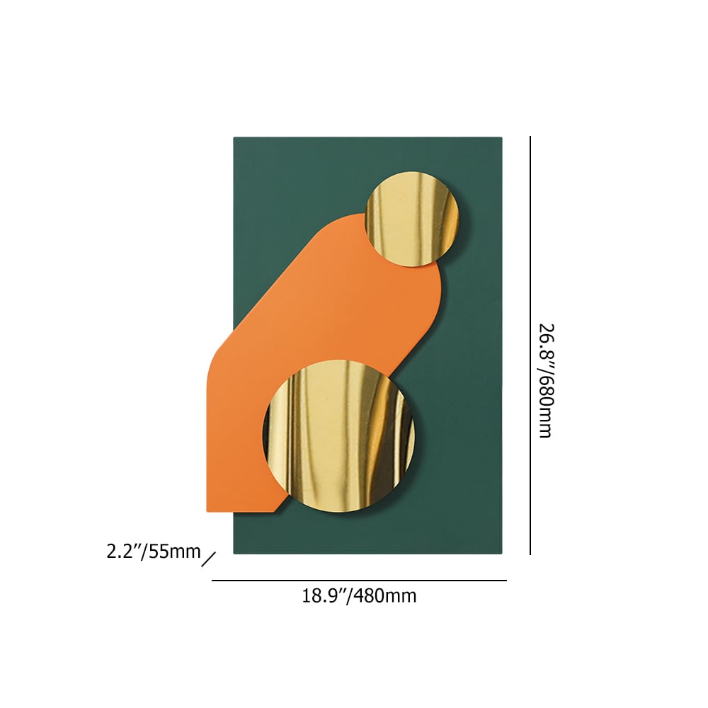 HMR - Artard 26.8" Modern Metal Wall Decor Art in Green & Gold with Overlapping Geometric