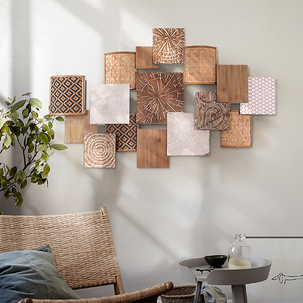 HMR - Japandi Wood Wall Decor Hanging Carved Home Bamboo Wall Art for Living Room