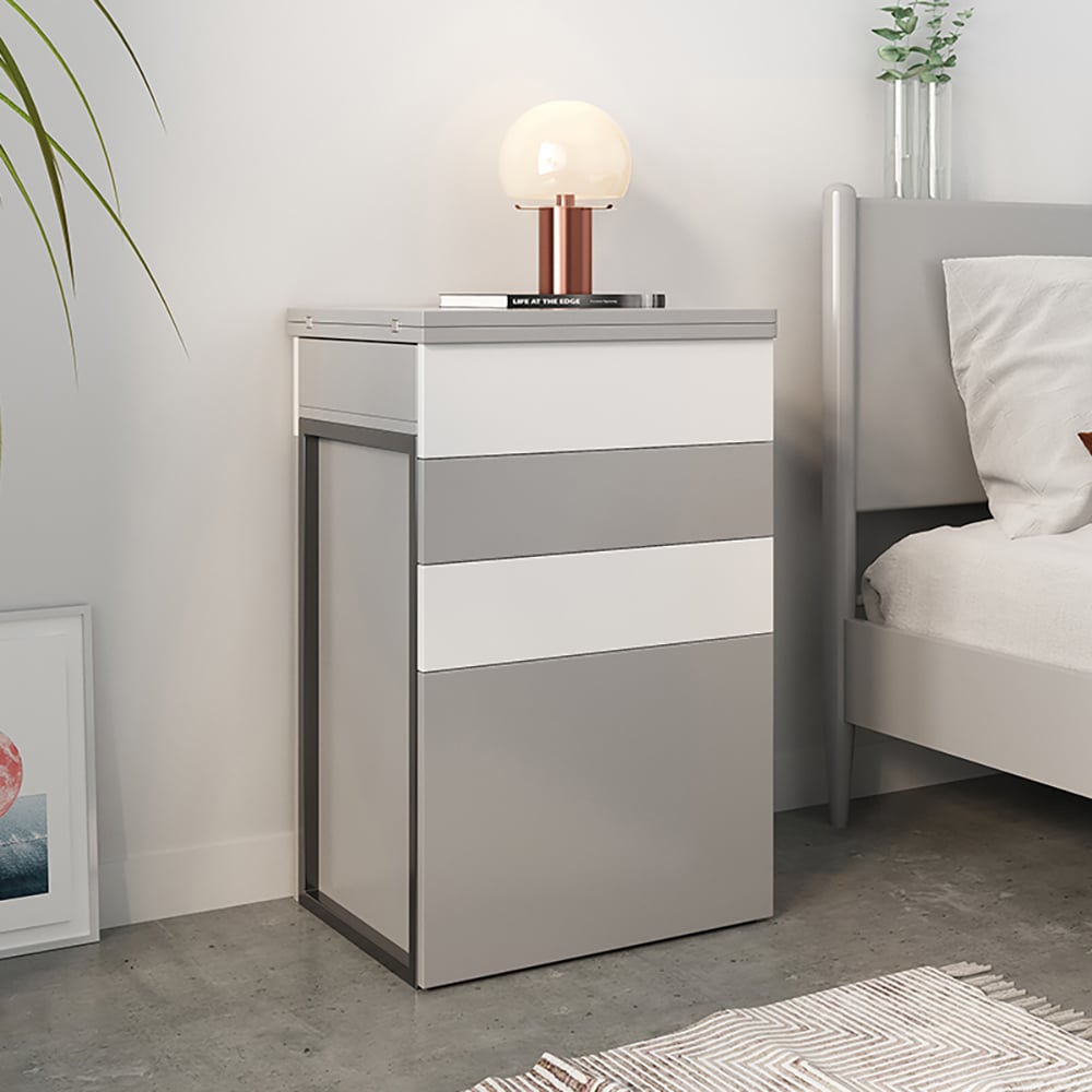 HMR - Gray Makeup Vanity with Mirror Foldable Dressing Table with Stool & Hidden Drawer