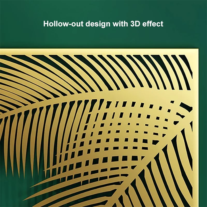HMR - 3-Pieces Modern Gold Metal Wall Decor Plant Art with Rectangle Frame