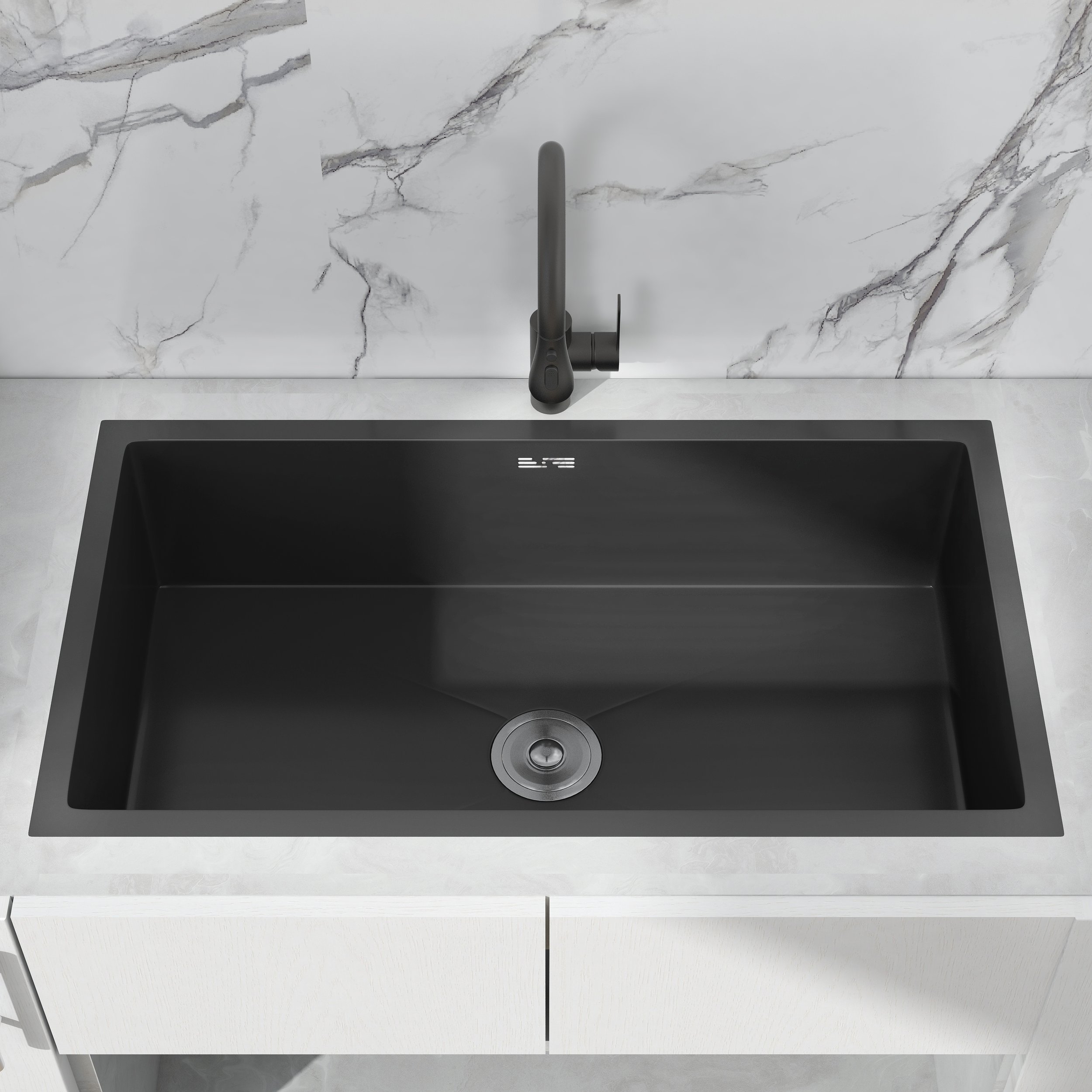 HMR 30" Stainless Steel Kitchen Sink Rectangular Single Bowl - Black