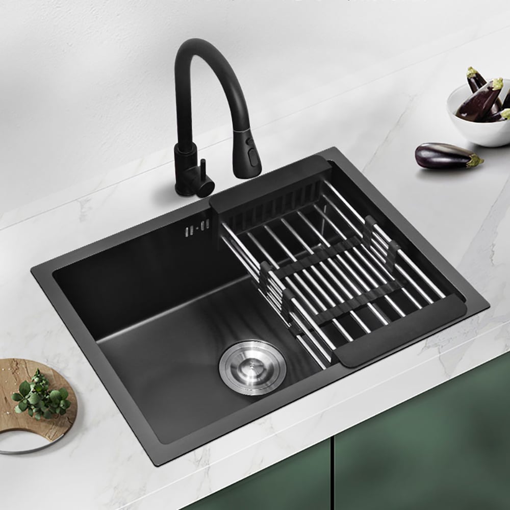 HMR 30" Stainless Steel Kitchen Sink Rectangular Single Bowl - Black