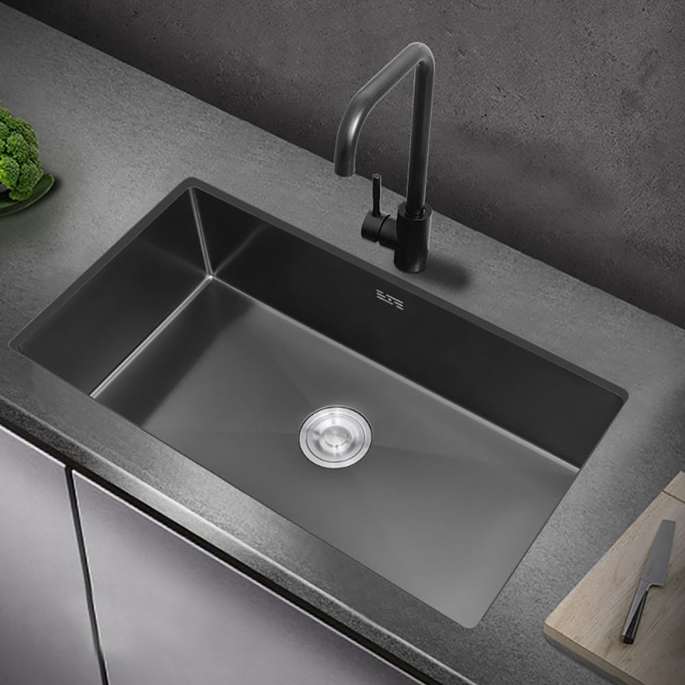 HMR 30" Stainless Steel Kitchen Sink Rectangular Single Bowl - Black
