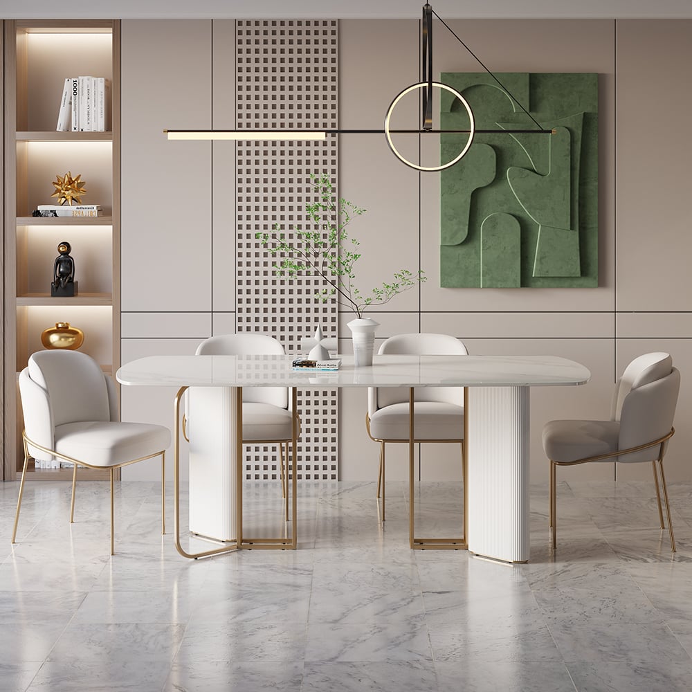 HMR - 70.9" Modern Style Rectangle Sintered Stone Dining Table Seats 6-8 People
