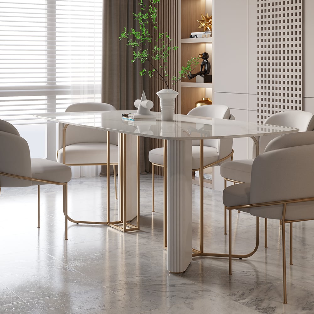 HMR - 70.9" Modern Style Rectangle Sintered Stone Dining Table Seats 6-8 People