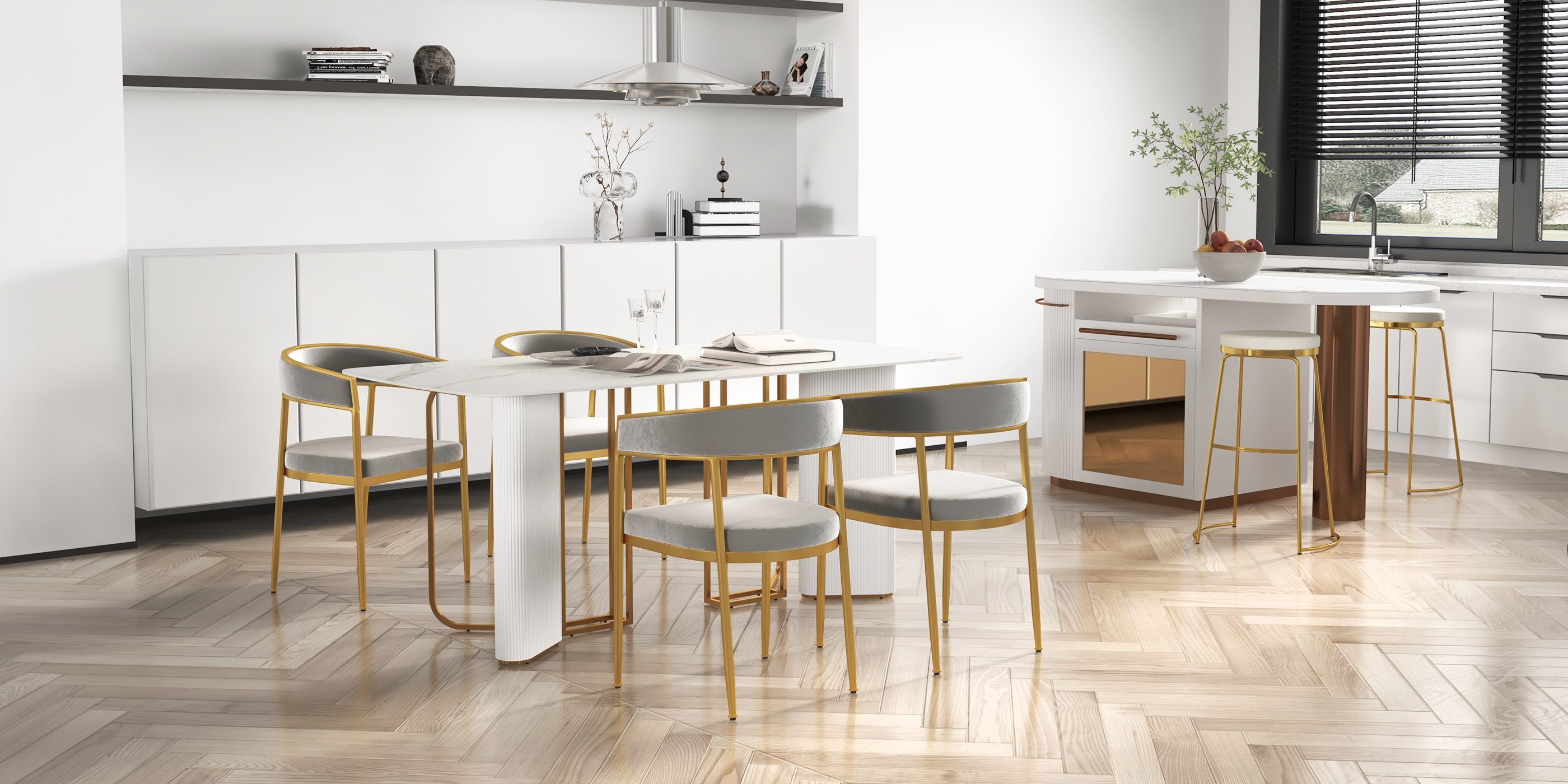 HMR - 70.9" Modern Style Rectangle Sintered Stone Dining Table Seats 6-8 People