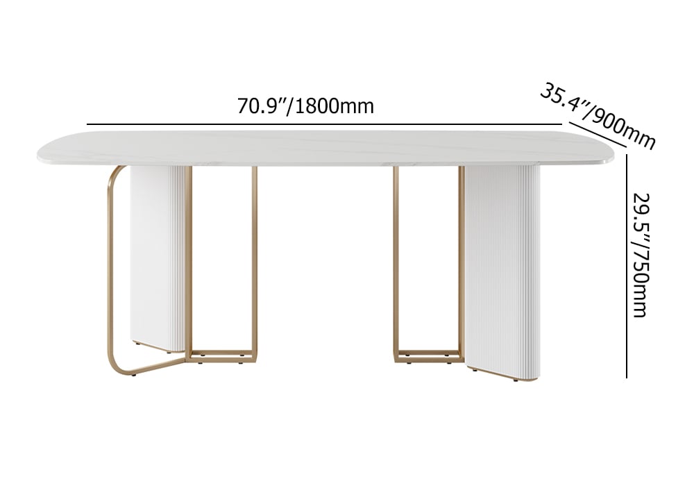 HMR - 70.9" Modern Style Rectangle Sintered Stone Dining Table Seats 6-8 People