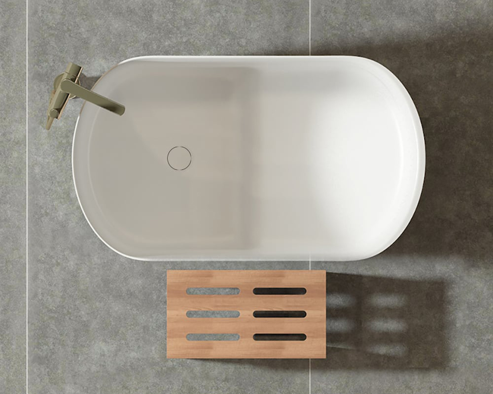 HMR - 40" Japanese Modern Deep Oval Freestanding Stone Resin Soaking Bathtub