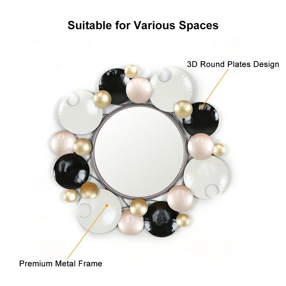 HMR - 28.1" Modern 3D Round Plates Overlapping Metal Wall Mirror for Entryway