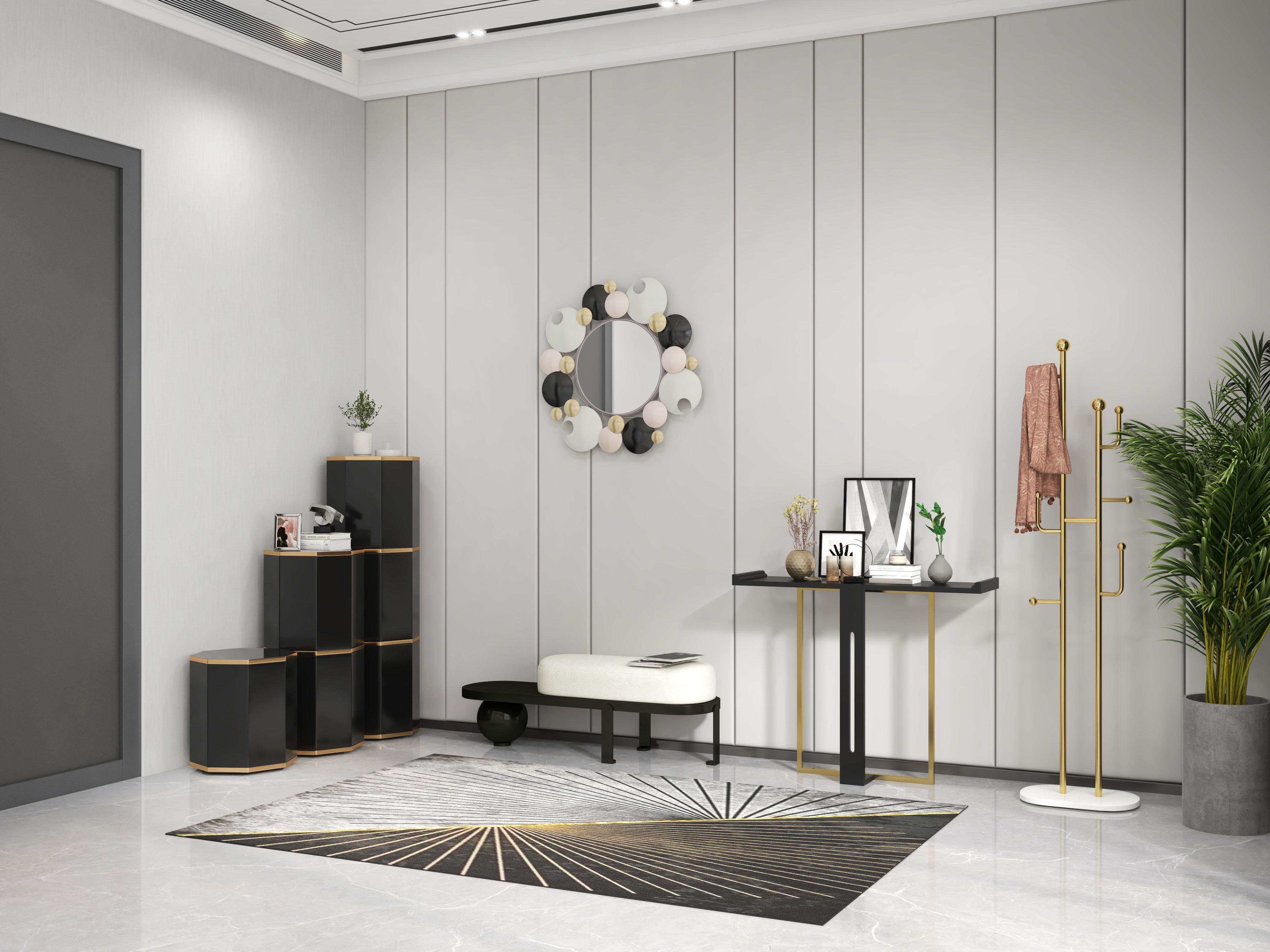 HMR - 28.1" Modern 3D Round Plates Overlapping Metal Wall Mirror for Entryway