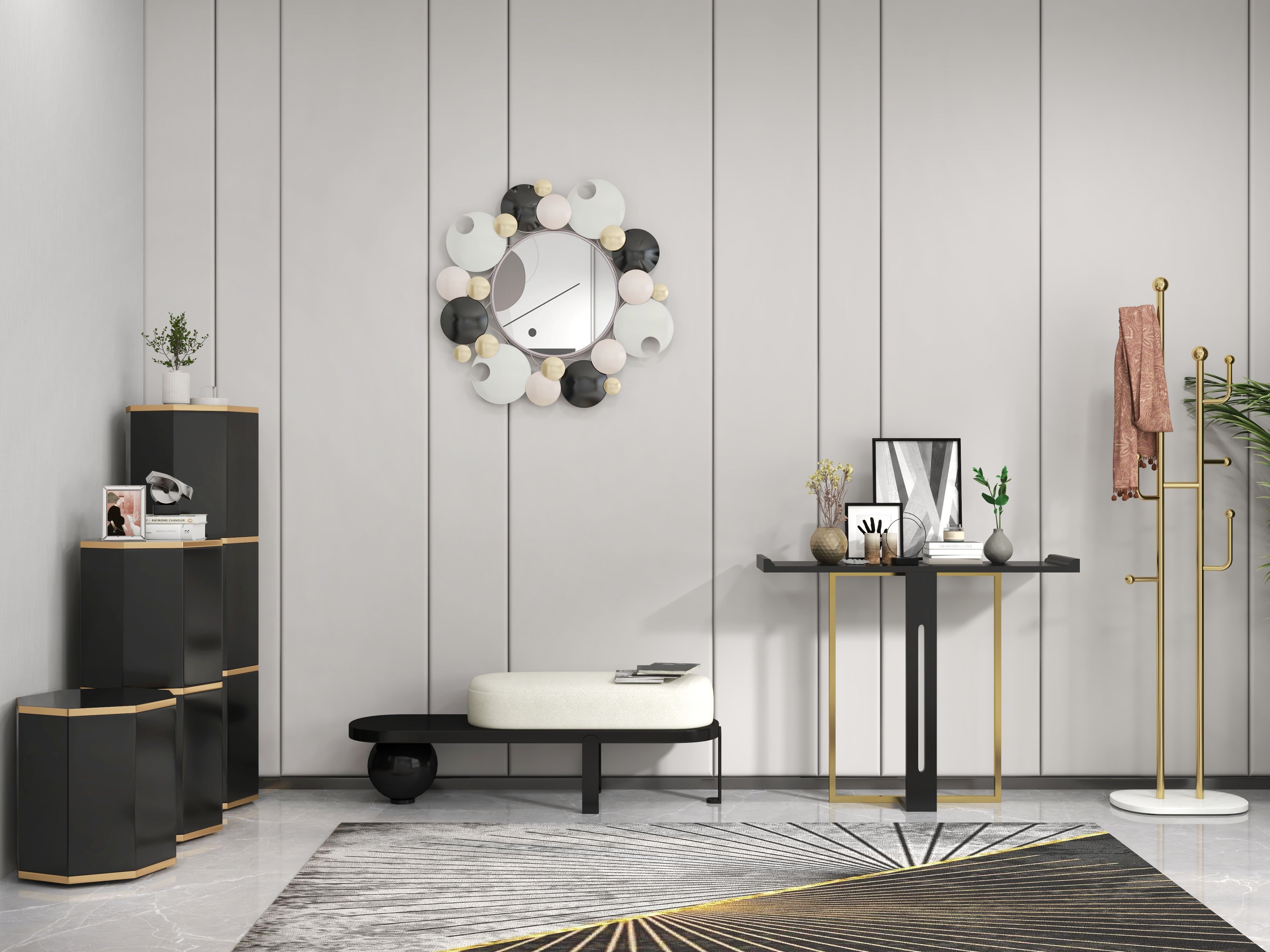 HMR - 28.1" Modern 3D Round Plates Overlapping Metal Wall Mirror for Entryway